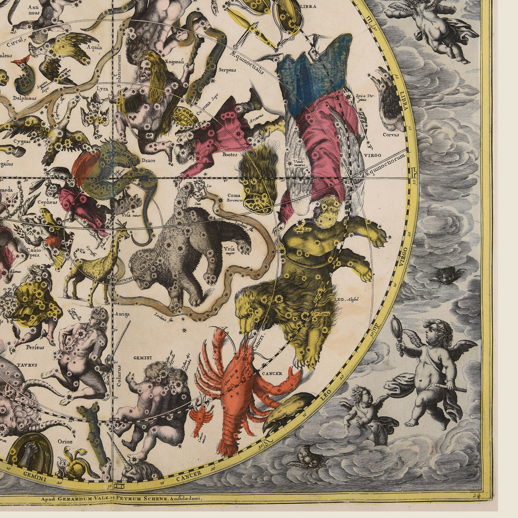 Detail of the September plate in the 2027 Cellarius wall calendar: the classical constellations of the northern sky, with the Great Bear, Leo and Cancer