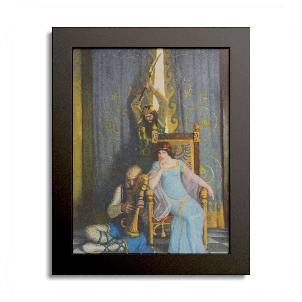 The Murder of Sir Tristram by N. C. Wyeth, 1917, King Arthur illustration as an 8 x 10 in framed print in a black wood frame