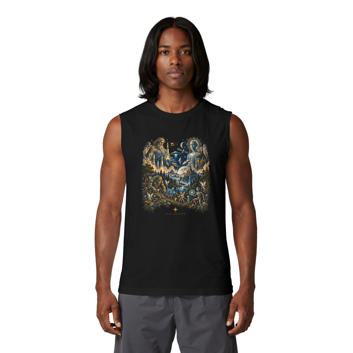 Old Heaven — Heaven and Earth Black Sleeveless Muscle Tee
