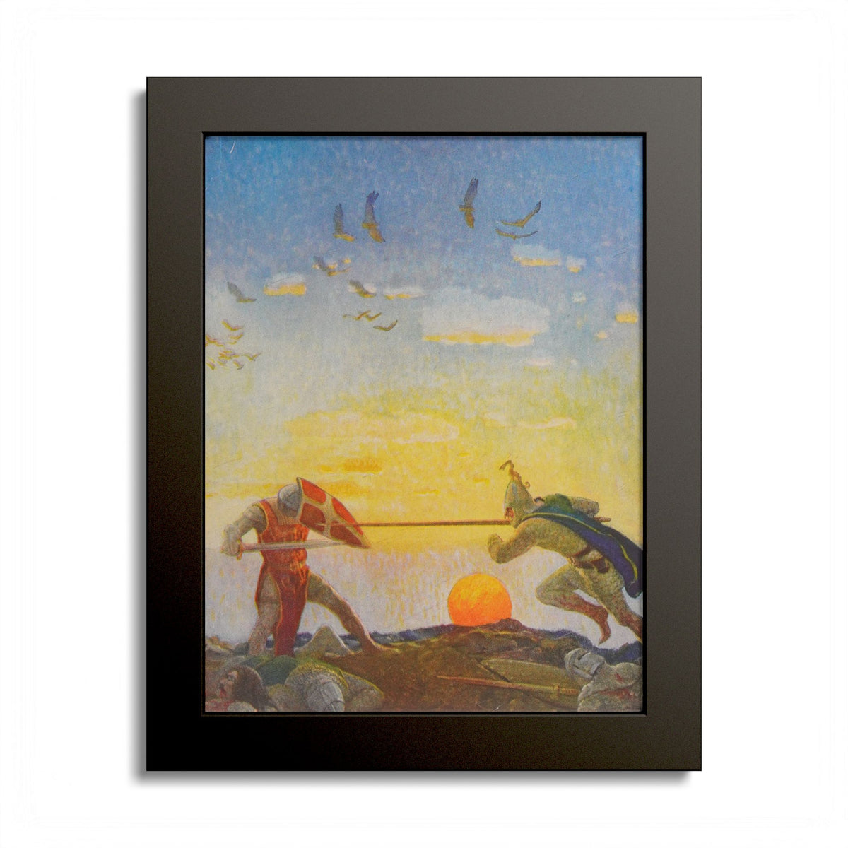 Arthur and Mordred by N. C. Wyeth, 1917, King Arthur illustration as an 8 x 10 in framed print in a black wood frame