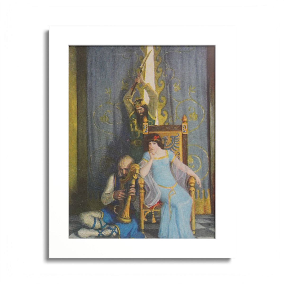 The Murder of Sir Tristram by N. C. Wyeth, 1917, King Arthur illustration as an 8 x 10 in framed print in a white wood frame