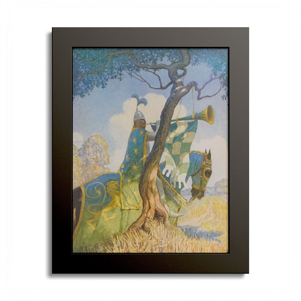 Three Deadly Notes by N. C. Wyeth, 1917, King Arthur illustration as an 8 x 10 in framed print in a black wood frame