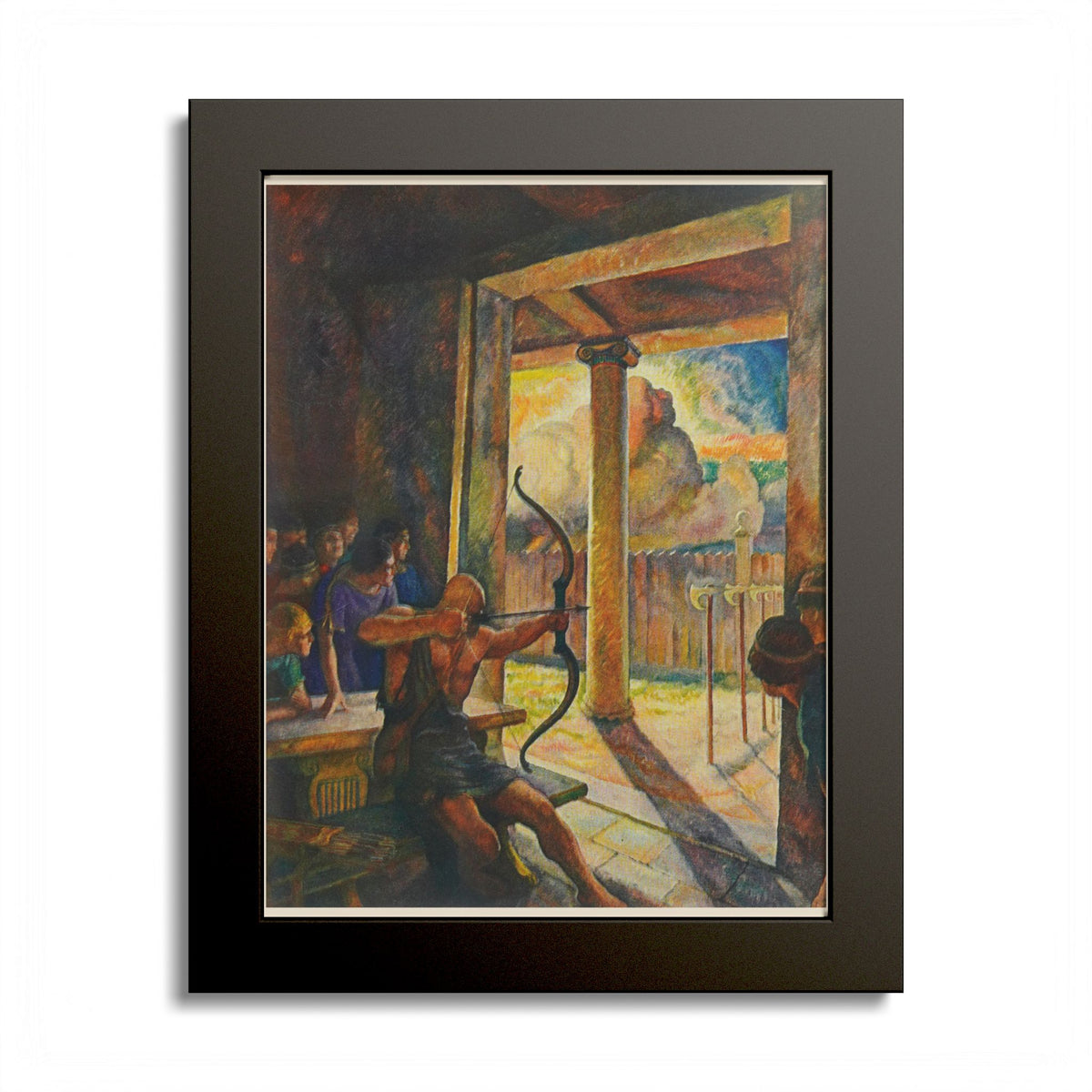 The Trial of the Bow by N. C. Wyeth, 1929, Odyssey illustration as an 8 x 10 in framed print in a black wood frame