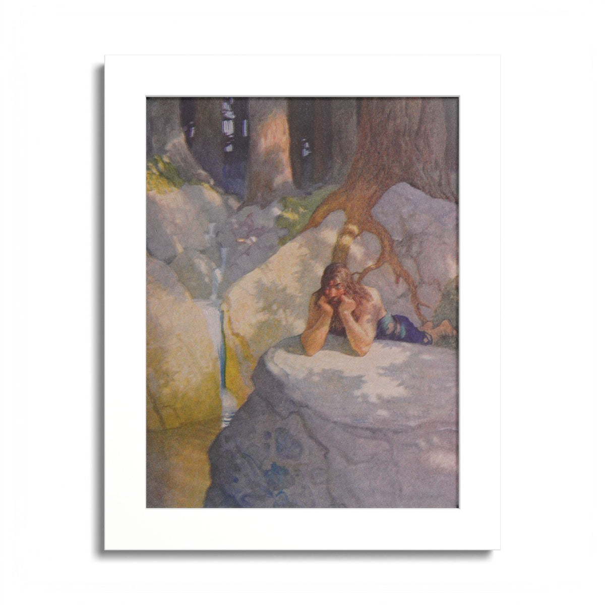 And Lived by Fruit and Such as He Might Get by N. C. Wyeth, 1917, King Arthur illustration as an 8 x 10 in framed print in a white wood frame