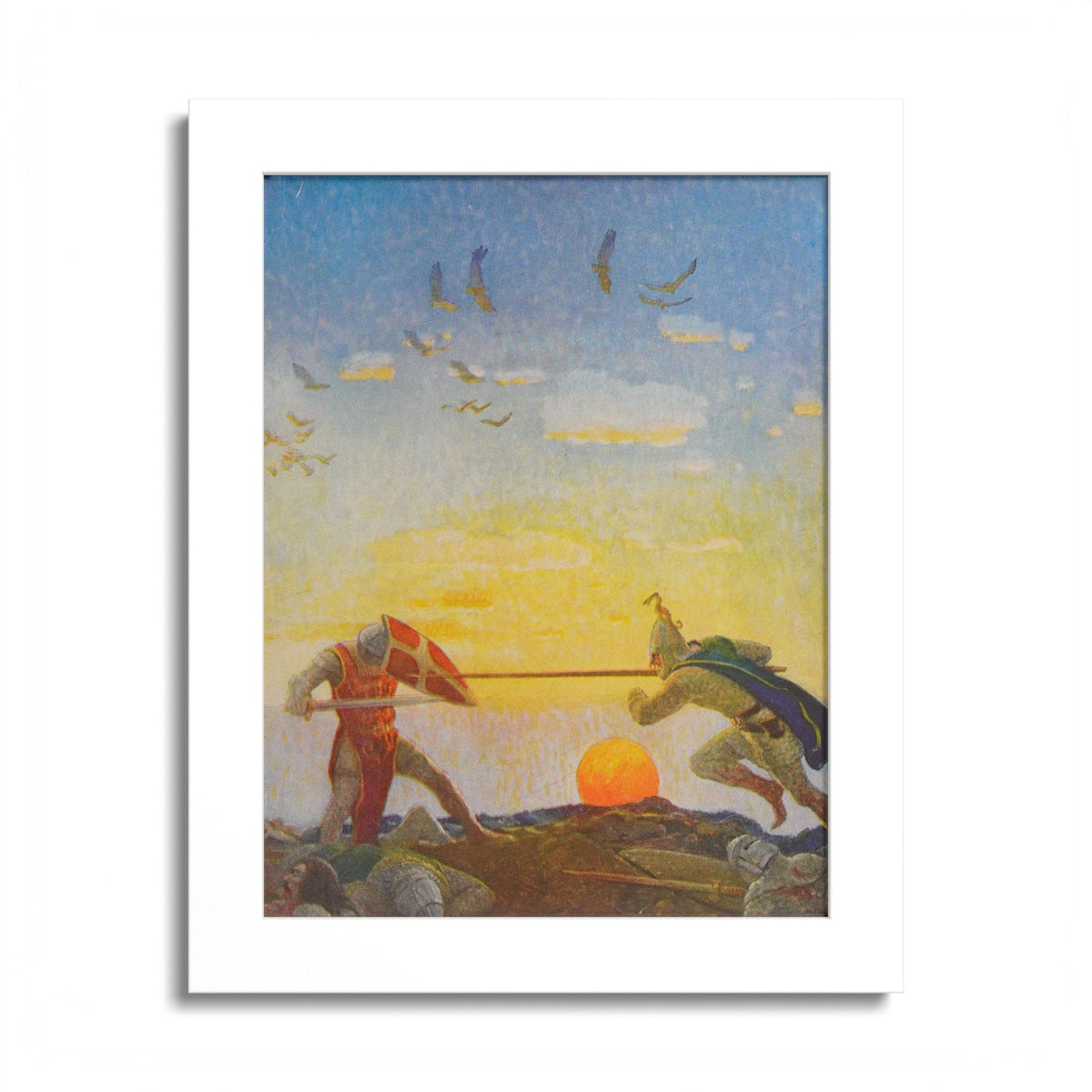 Arthur and Mordred by N. C. Wyeth, 1917, King Arthur illustration as an 8 x 10 in framed print in a white wood frame