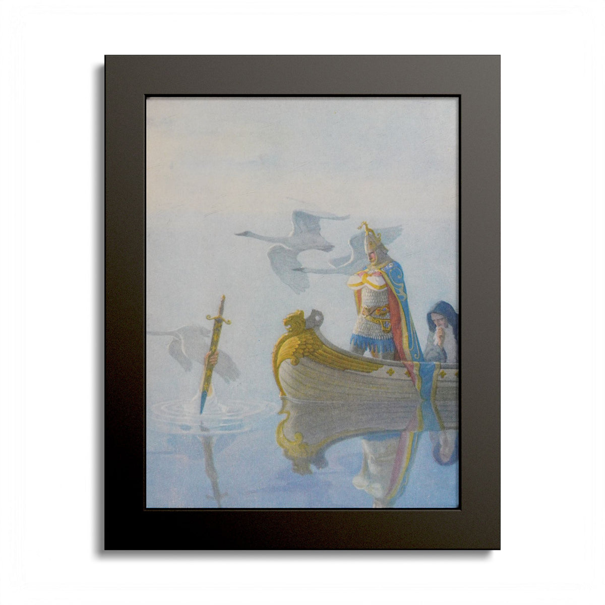 Excalibur: The Hand in the Lake by N. C. Wyeth, 1917, King Arthur illustration as an 8 x 10 in framed print in a black wood frame