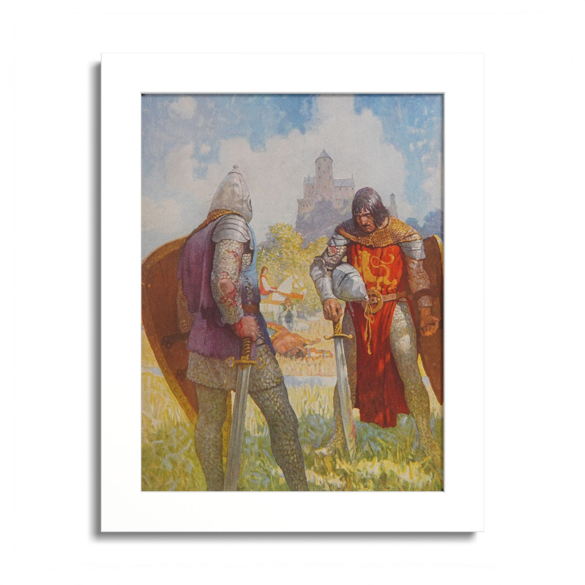 Sir Launcelot du Lake by N. C. Wyeth, 1917, King Arthur illustration as an 8 x 10 in framed print in a white wood frame