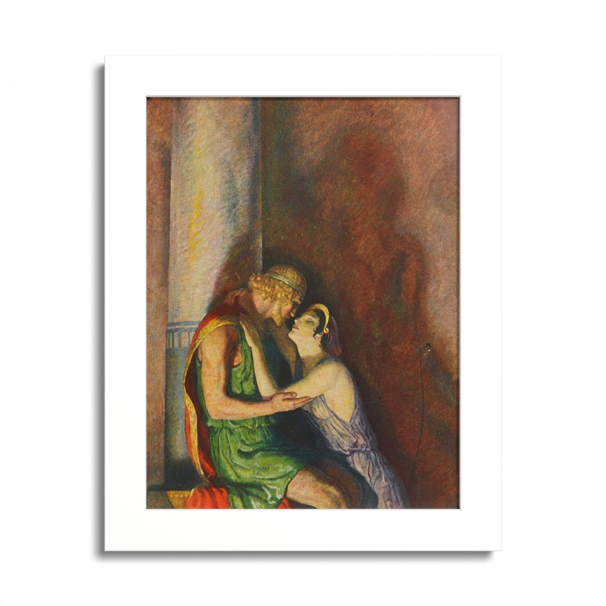 Odysseus and Penelope Reunited by N. C. Wyeth, 1929, Odyssey illustration as an 8 x 10 in framed print in a white wood frame