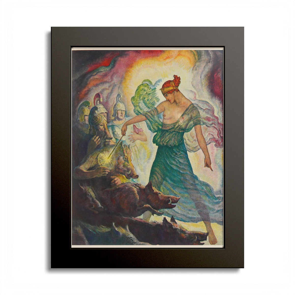 Circe and the Swine by N. C. Wyeth, 1929, Odyssey illustration as an 8 x 10 in framed print in a black wood frame