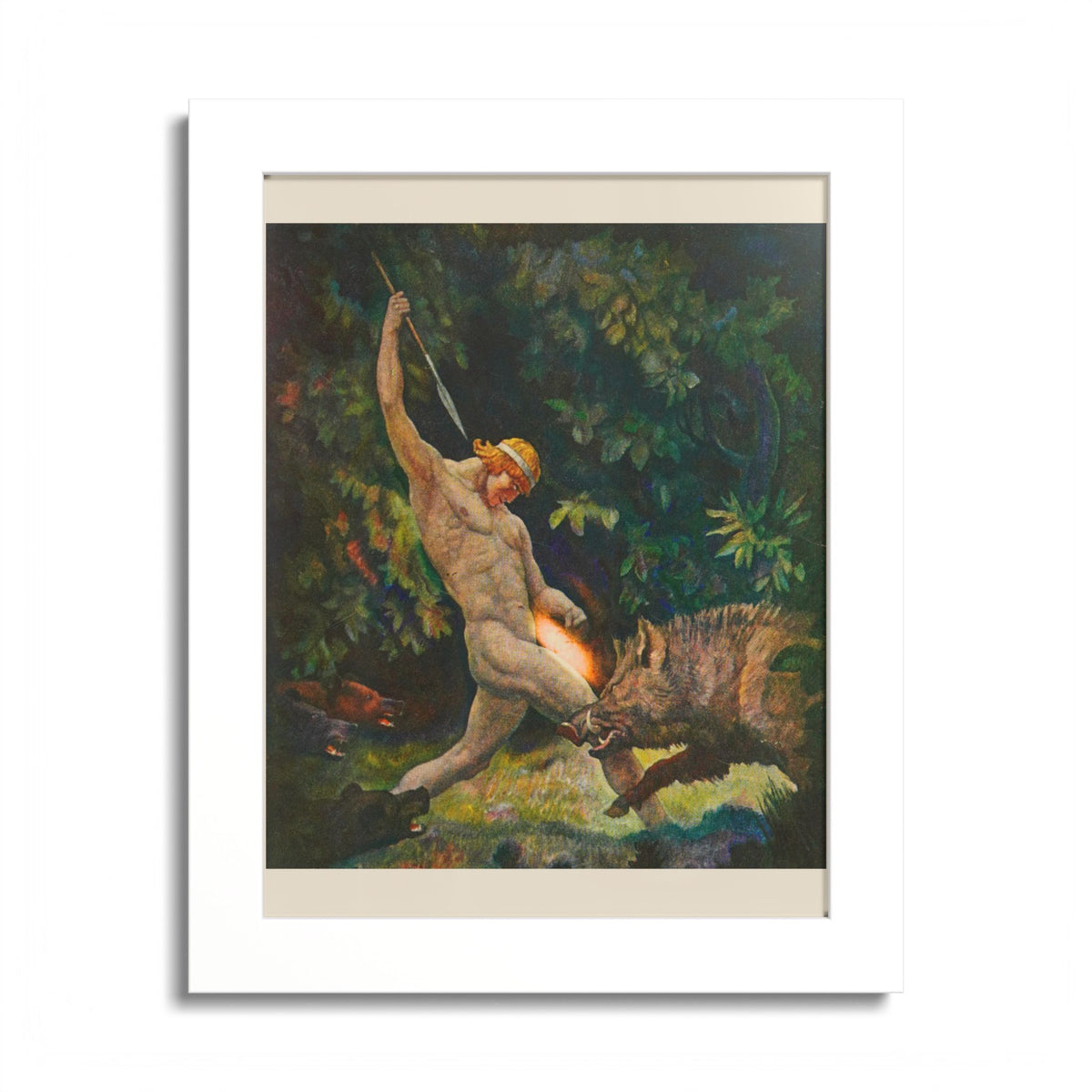 The Boar Hunt by N. C. Wyeth, 1929, Odyssey illustration as an 8 x 10 in framed print in a white wood frame