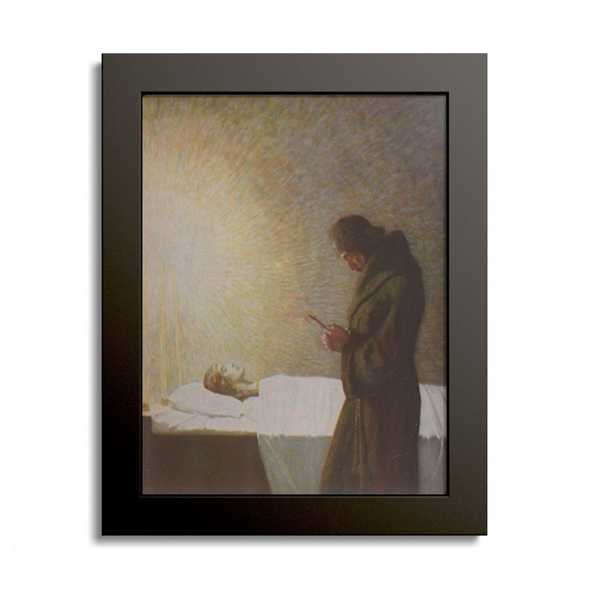 Launcelot and the Dead Queen by N. C. Wyeth, 1917, King Arthur illustration as an 8 x 10 in framed print in a black wood frame