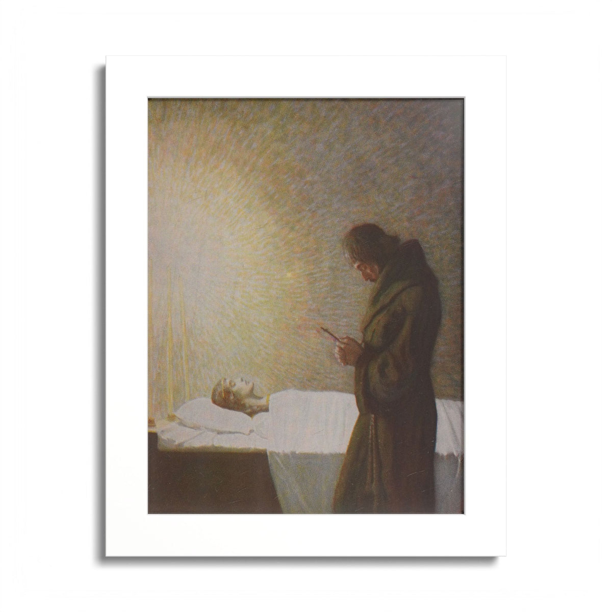 Launcelot and the Dead Queen by N. C. Wyeth, 1917, King Arthur illustration as an 8 x 10 in framed print in a white wood frame