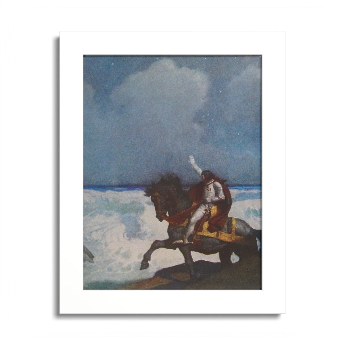 Percival at the Boisterous Water by N. C. Wyeth, 1917, King Arthur illustration as an 8 x 10 in framed print in a white wood frame