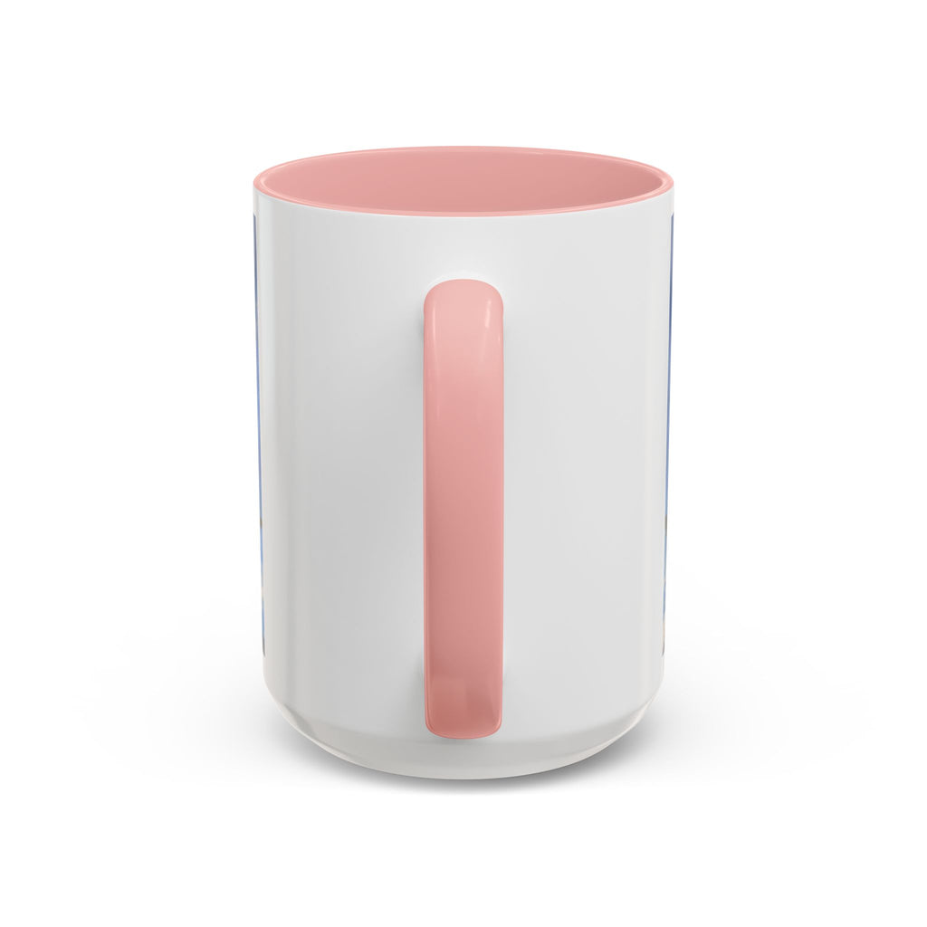 Hebe mug from the handle side, pink handle and interior