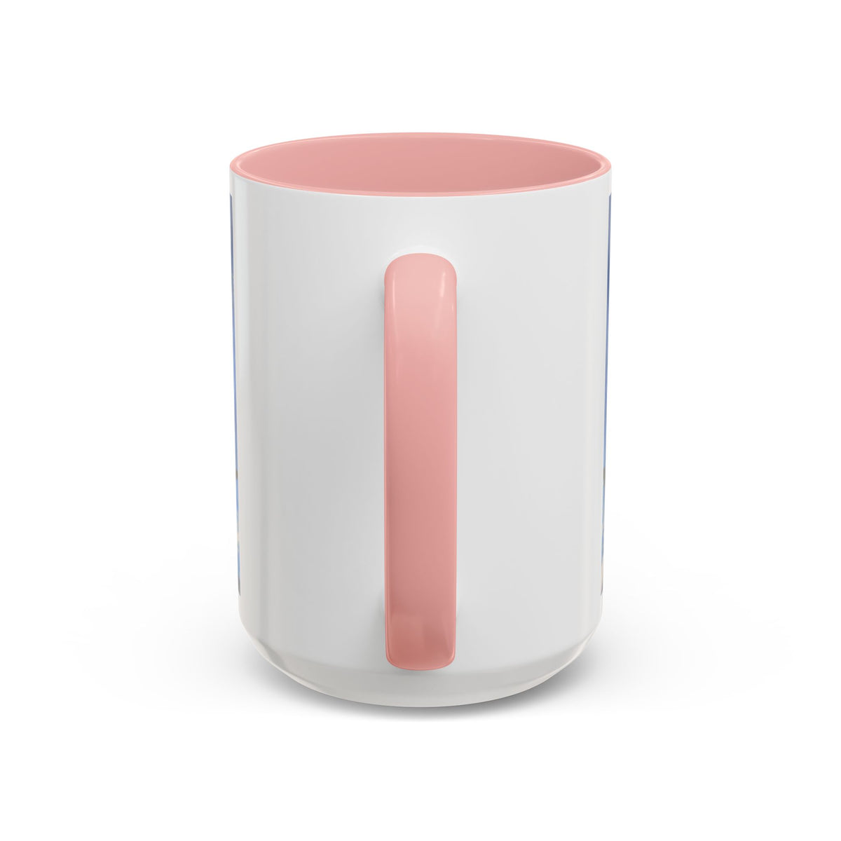 Hebe mug from the handle side, pink handle and interior