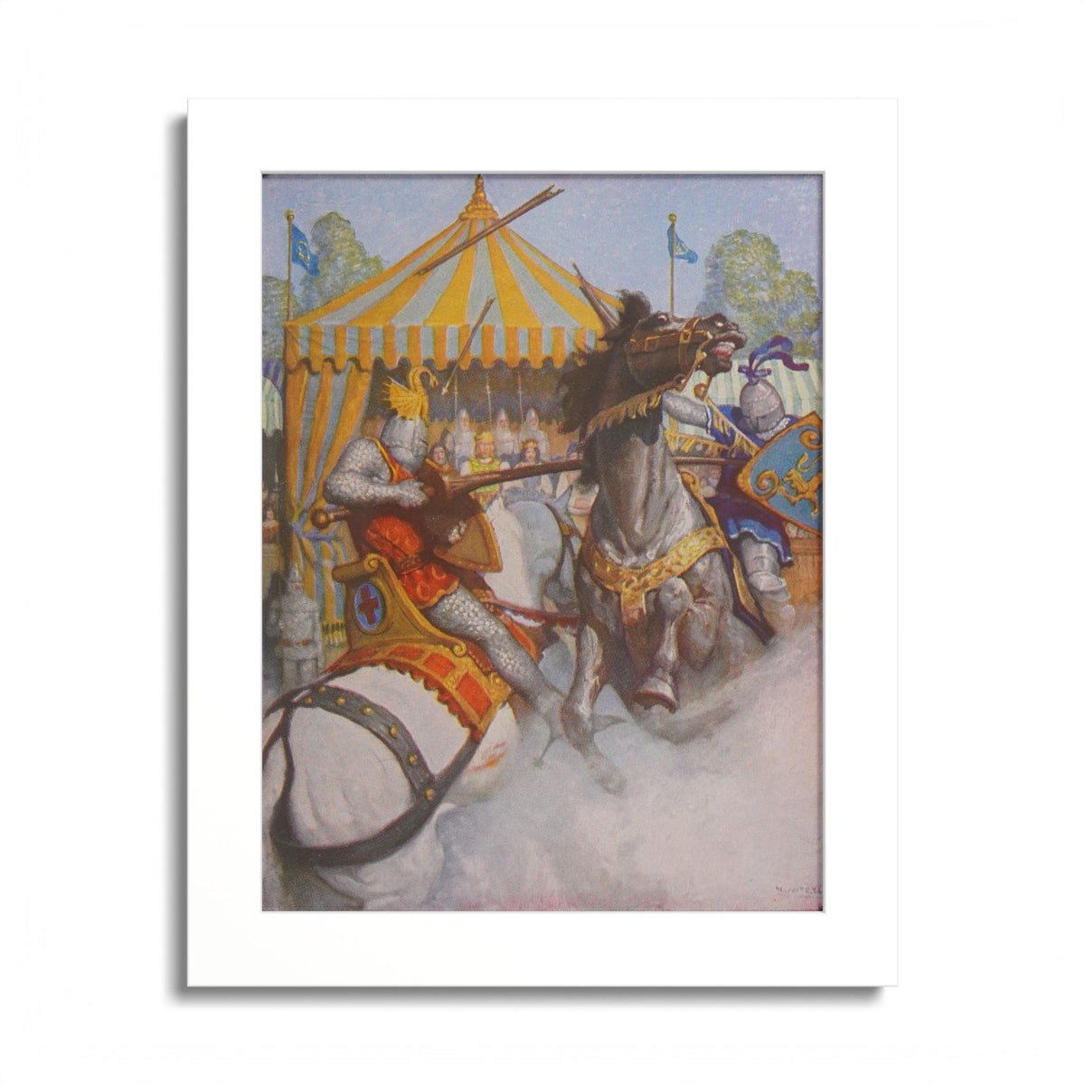 Sir Mador’s Spear Broke by N. C. Wyeth, 1917, King Arthur illustration as an 8 x 10 in framed print in a white wood frame