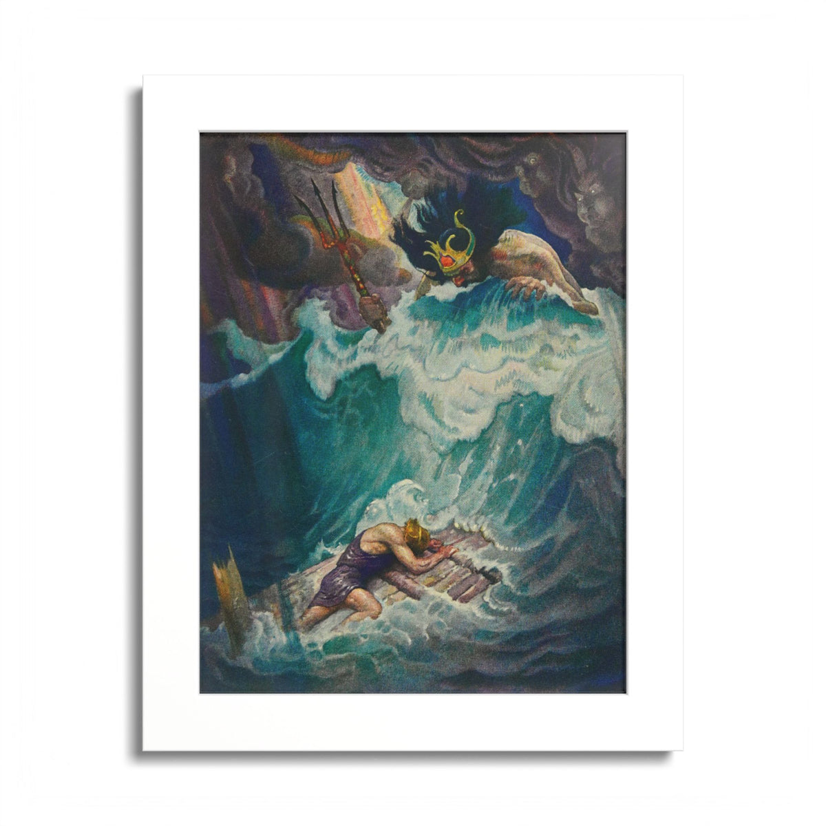 The Raft of Odysseus by N. C. Wyeth, 1929, Odyssey illustration as an 8 x 10 in framed print in a white wood frame