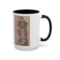 Hercules at Rest 15 oz art mug with black handle, Perrier etching of the Farnese Hercules seen from behind