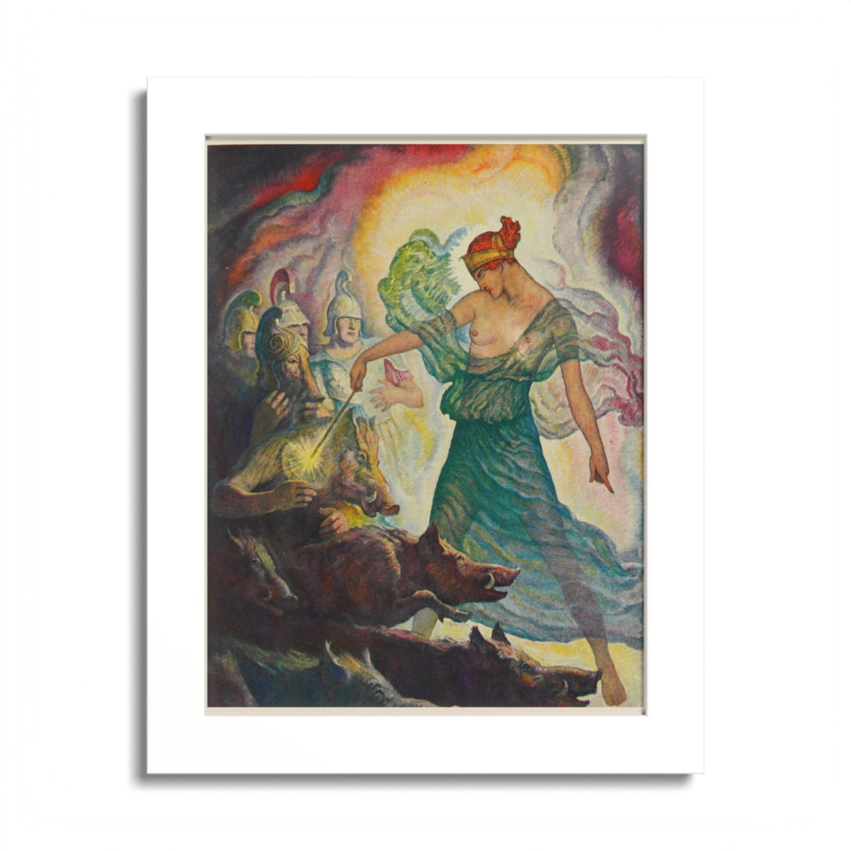 Circe and the Swine by N. C. Wyeth, 1929, Odyssey illustration as an 8 x 10 in framed print in a white wood frame