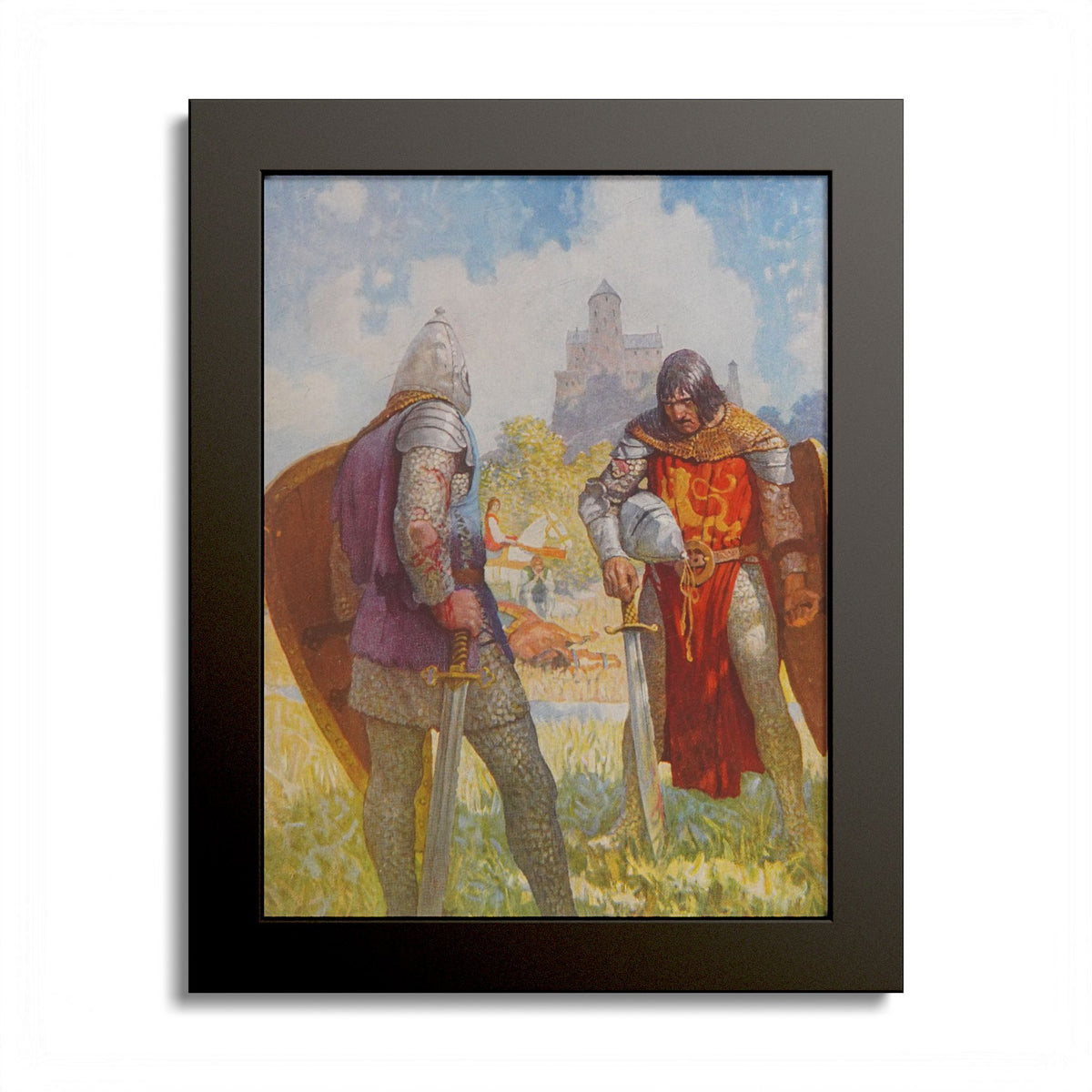 Sir Launcelot du Lake by N. C. Wyeth, 1917, King Arthur illustration as an 8 x 10 in framed print in a black wood frame