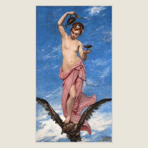 Carolus-Duran, Hébé, 1874, oil on canvas: the full painting shown flat, Hebe pouring from a ewer as she rides an eagle